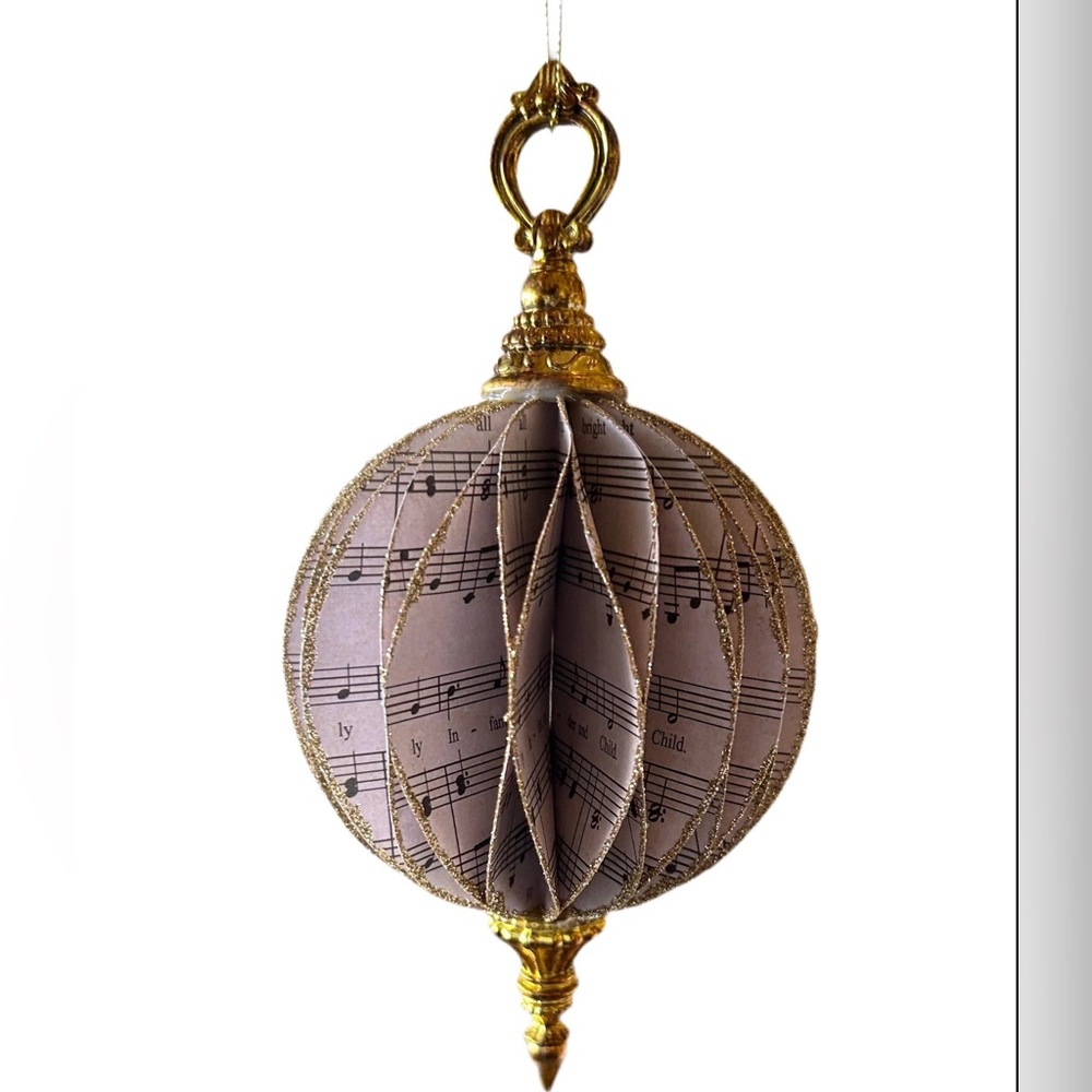Gold and Cream Musical Sheet Ornament in Finial Design Christmas
